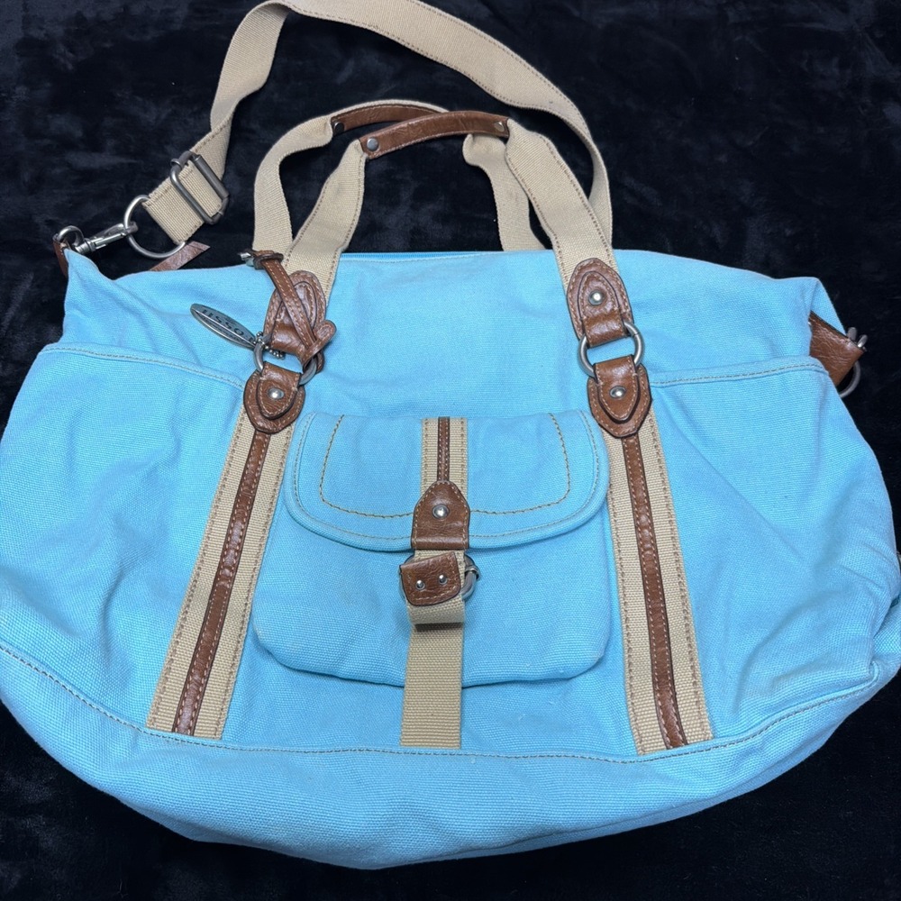 FOSSIL Soft Turquoise Canvas Shoulder Crossbody Messenger Bag